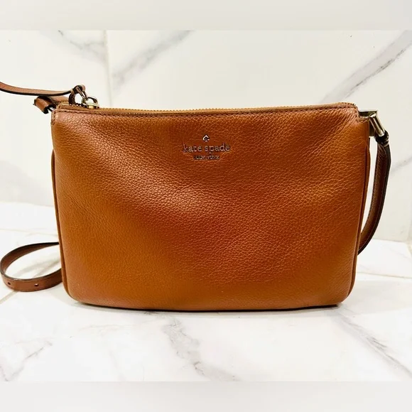 KATE SPADE Leila Triple Gusset Crossbody Pebbled Leather Brown Shoulder Bag - Picture 3 of 11